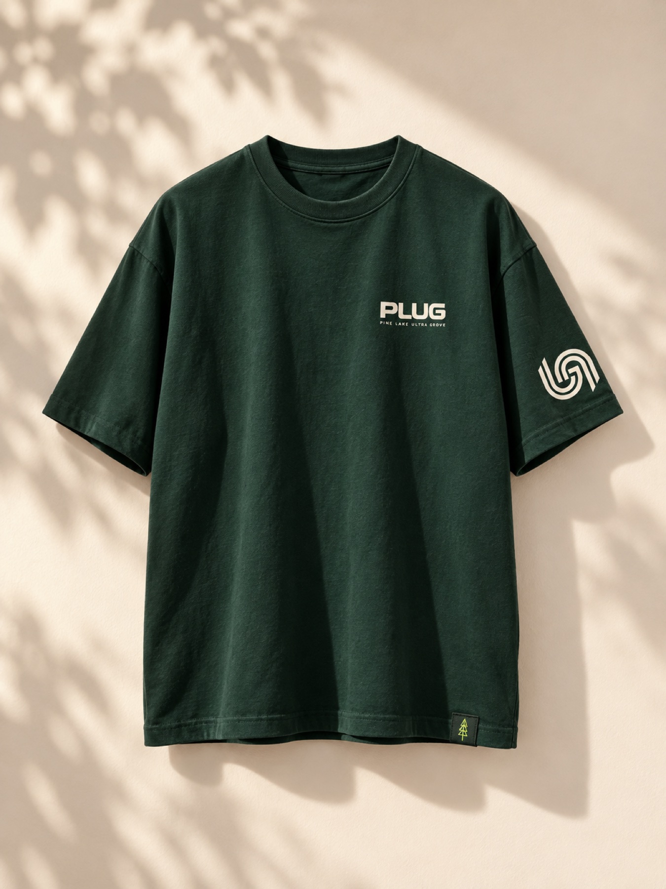 PLUG forest green Connection tee concept with U/G branding